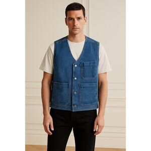 DL1961 Denim Vest Size L Blue Button Front V Neck